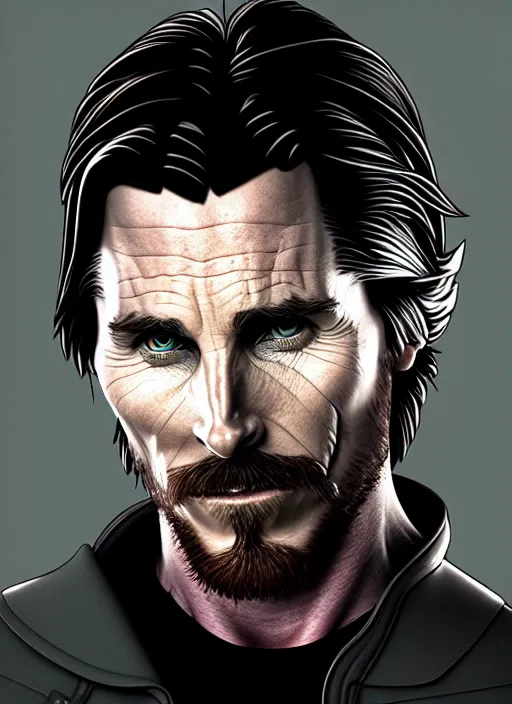 Prompt: portrait of Christian Bale in the style of Julen Urrutia's stylized characters + dim volumetric lighting, 8k octane beautifully detailed render, post-processing, extremely hyperdetailed, intricate, epic composition, grim yet sparkling atmosphere, cinematic lighting + masterpiece, trending on artstation