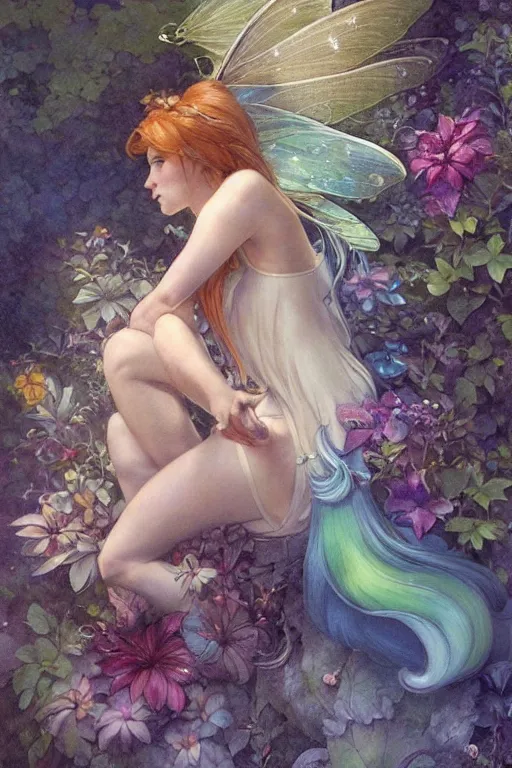 Image similar to a beautiful faerie, rainbowshift, by jean - baptiste monge, maxfield parrish, artgerm