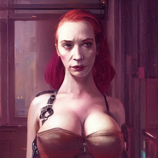 Image similar to highly detailed upper body portrait christina hendricks cyberpunk implants wearing a corset in gta v, stephen bliss, unreal engine, fantasy art by greg rutkowski, loish, rhads, ferdinand knab, makoto shinkai and lois van baarle, ilya kuvshinov, rossdraws, tom bagshaw, global illumination, radiant light, detailed and intricate environment