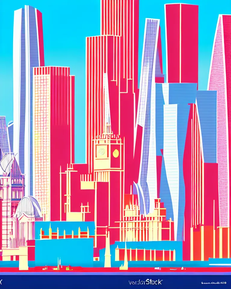 Image similar to clear sunny day, onlooking the beautiful city of london, bright colors, in the style of hiroshi nagai, very detailed