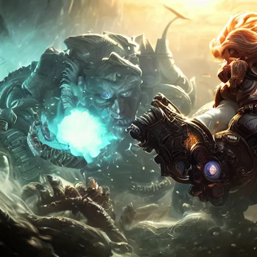 Image similar to Portrait of Trump, League of Legends amazing splashscreen artwork, Gears of War, splash art,natural light, elegant, photorealistic facial features, intricate, fantasy, detailed face, atmospheric lighting, anamorphic lens flare, cinematic lighting, league of legends splash art, hd wallpaper, ultra high details by Greg rutkowski