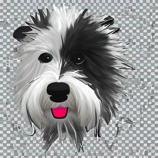 Image similar to robotic bearded collie that's a robot. digital art. fetch. arf.