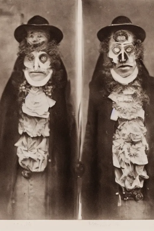 Prompt: a portrait photo of two persons dressed for the carnival of Venice, creepy, edvard munch, wide angle