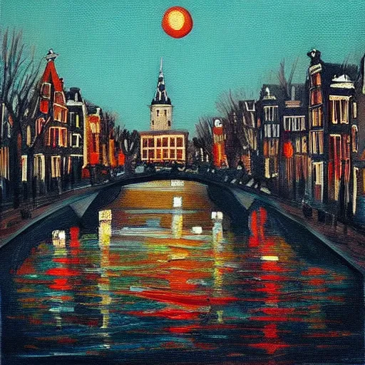 Prompt: art print painting of Amsterdam, by Ambers Textiles on Society6, gauche painting, classical painting, high definition, digital art,