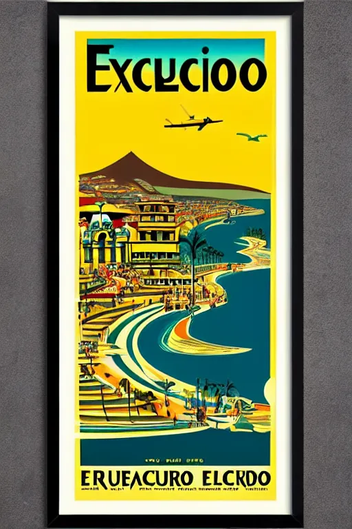 Image similar to art deco travel poster. ecuador, framed poster