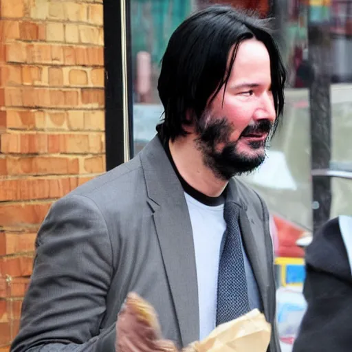 Image similar to keanu reeves working in a uk chicken shop