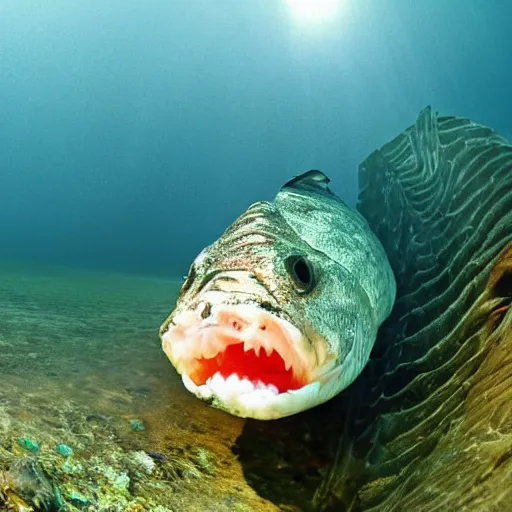 Image similar to incredibly detailed atlantic cod, wide angle shot, backlit, very realistic, underwater, beautiful photo, national geographical, underwater photography, gopro,