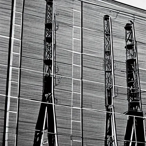 Prompt: water towers by bernd and hilla becher