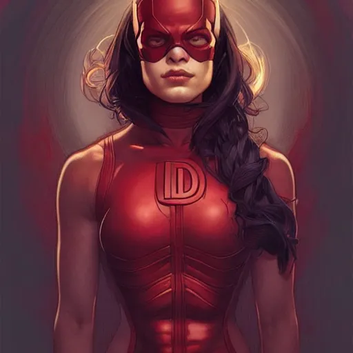 Image similar to daredevil portrait, intricate, elegant, highly detailed, digital painting, artstation, concept art, smooth, sharp focus, illustration, art by artgerm and alphonse mucha