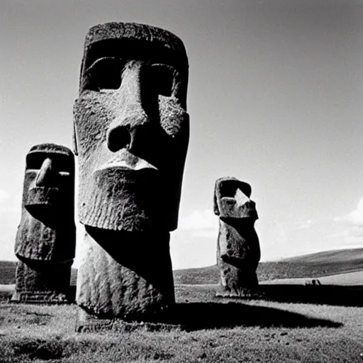 Image similar to easter island moai as the main character in a black and white noir film wearing a fedora, intricate, 1 9 4 0 s film noir, sharp focus, sharp shadows, robert siodmak, fritz lang, otto preminger, orson welles, billy wilder