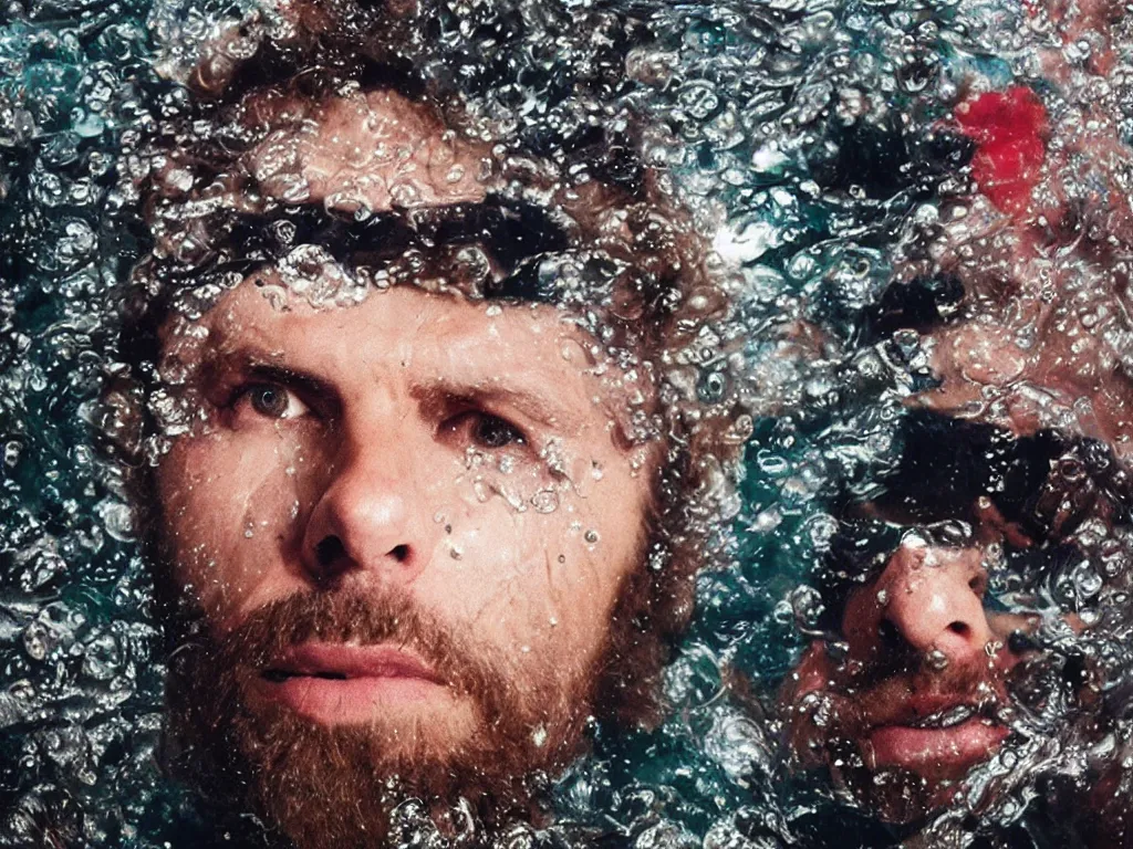 Prompt: lorenzo cherubini jovanotti submerged in plastic bottles crying, polaroid color photo, ultra realistic