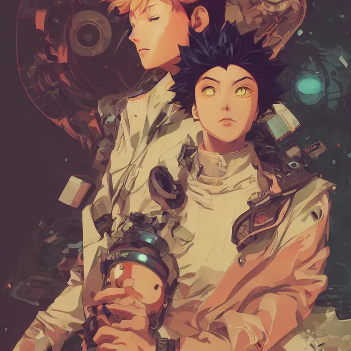 Image similar to anime portrait akira futuristic science fiction, mucha, hard shadows and strong rim light, art by jc leyendecker and atey ghailan and sachin teng