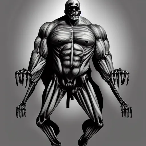 Image similar to A Large Muscular man with a Skeleton Head, high quality digital concept art