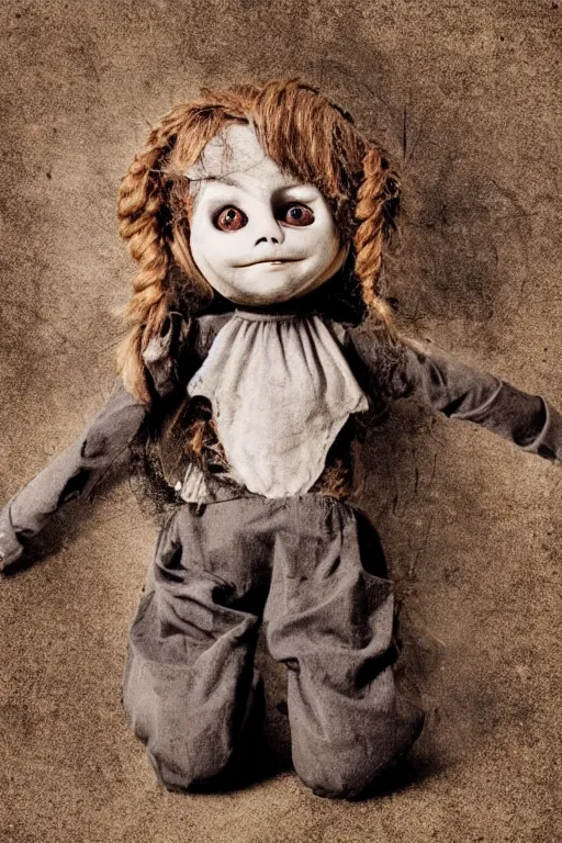 Image similar to a photo graph of a tpose creepy doll on black back ground