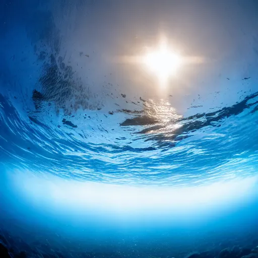 Image similar to ultrawide shot backlit ploughing the seabed underwater