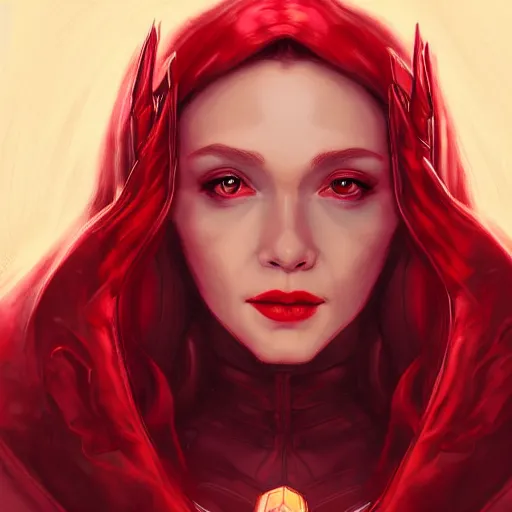 Prompt: Portrait of Wanda the scarlet witch, Marvel, highly detailed, ominous background, artstation, trending on ArtStation, by smile _zPRO