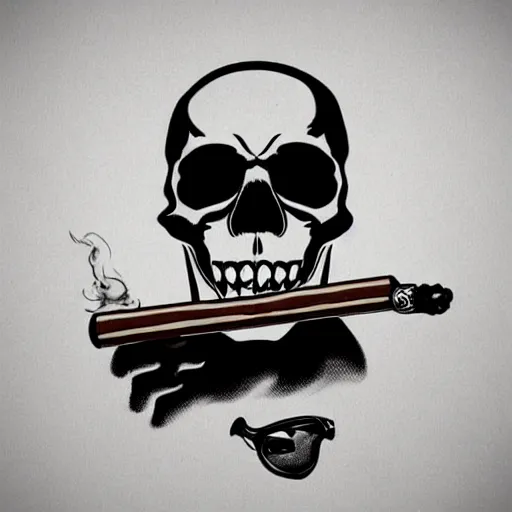 Image similar to a skull smoking a cigar, illustration, vector art, s clean lines, clip art, on white background, pinterest, artstation, deviantart