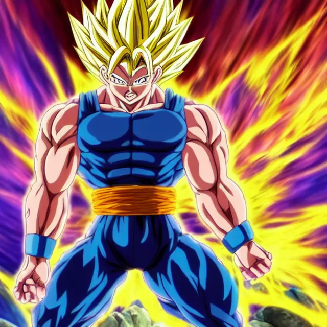 Prompt: muscular anime man powers up going super saiyan in the hyperbolic time chamber, ultrafine hyperrealistic detailed face illustration by kim jung gi, irakli nadar, intricate linework, sharp focus, bright colors, matte, octopath traveler, final fantasy, unreal engine highly rendered, global illumination, radiant light, intricate rainbow environment