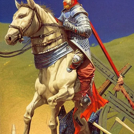 Image similar to a battle weary knight, highly detailed illustration, by angus mcbride