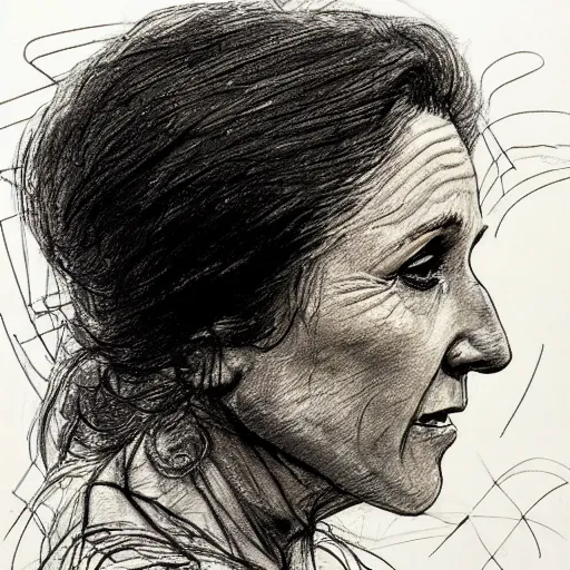 Image similar to a realistic yet scraggly portrait sketch of the side profile of a stern and sophisticated julia louis - dreyfus, trending on artstation, intricate details, in the style of frank auerbach, in the style of sergio aragones, in the style of martin ansin, in the style of david aja, in the style of mattias adolfsson