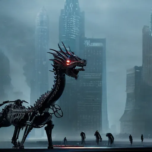 Image similar to cinematic still of westworld, intact si - fi robotic fantasy dragon machine, highly detailed