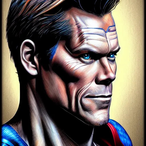 Prompt: Portrait of Kevin Bacon as Superman, fantasy, horror, intricate, highly detailed, digital painting, trending on artstation, sharp focus, illustration, style of Stanley Artgerm