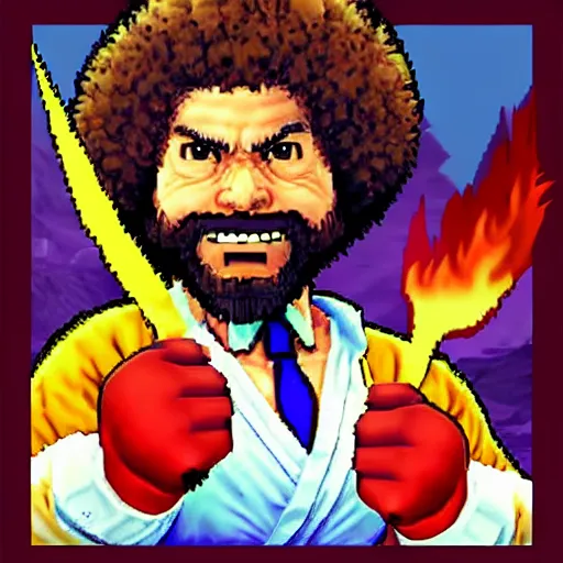 Image similar to Bob Ross as a street fighter character