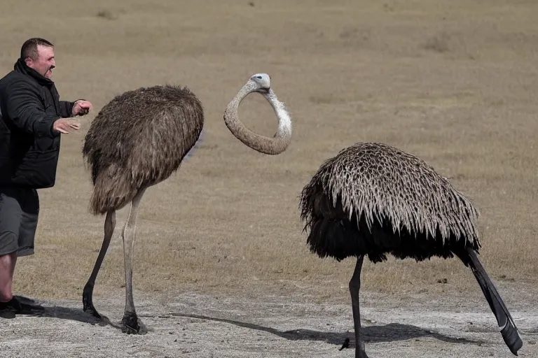 Image similar to man argues with an ostrich