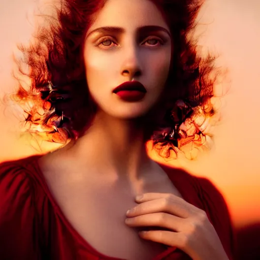 Prompt: photographic portrait of a stunningly beautiful spanish renaissance female in soft dreamy light at sunset, dark lipstick, contemporary fashion shoot, by edward robert hughes, annie leibovitz and steve mccurry, david lazar, jimmy nelsson, breathtaking, 8 k resolution, extremely detailed, beautiful, establishing shot, artistic, hyperrealistic, beautiful face, octane render