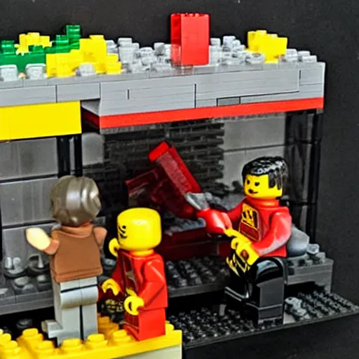 Image similar to a bloody muder scene recreated with legos