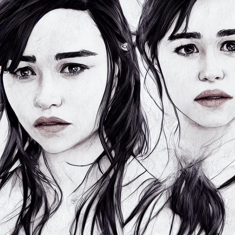 Prompt: Portrait of Emilia Clarke in style of Hotate Yuuki, photorealism, manga