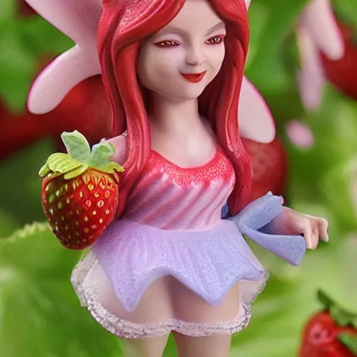 Prompt: a femo figurine of a strawberry fairy