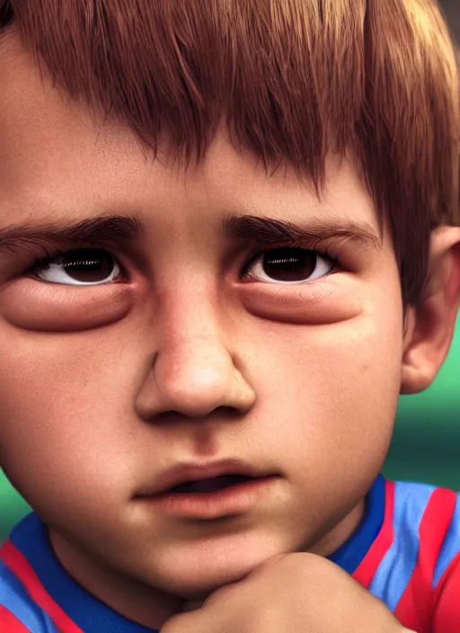 Image similar to portrait of ((cute)) crying Messi, photorealistic, 35mm, close-up, Octane render, trending on Artstation, 4k, 8k, highly detailed, digital art