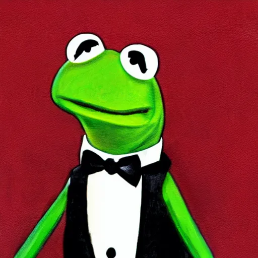 Prompt: portrait of kermit the frog in a tuxedo