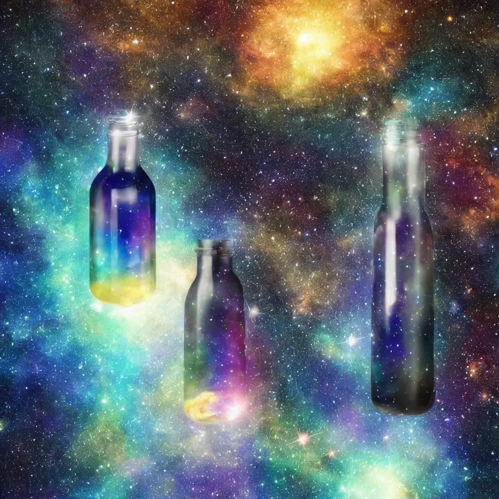 Image similar to Galaxy inside A bottle, water is made of stardust, 🌌,