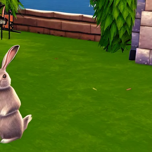 Prompt: a rabbit in the video game Sims 1