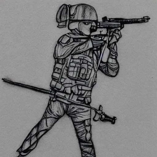 Prompt: mini militia, pencil art