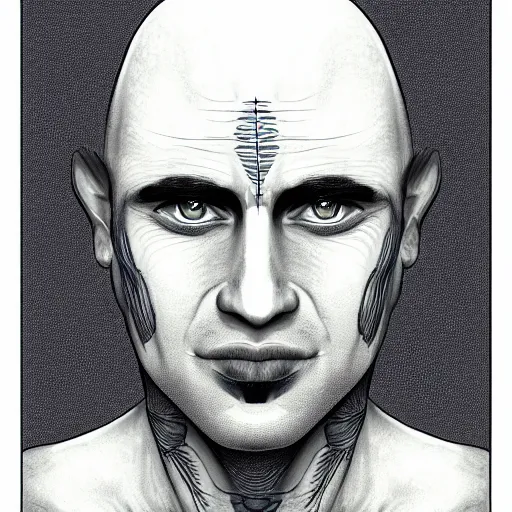 Prompt: Bald Man with symmetrical detailed eyes and symmetrical detailed nose, smiling with detailed lips with ridges and blue eyes