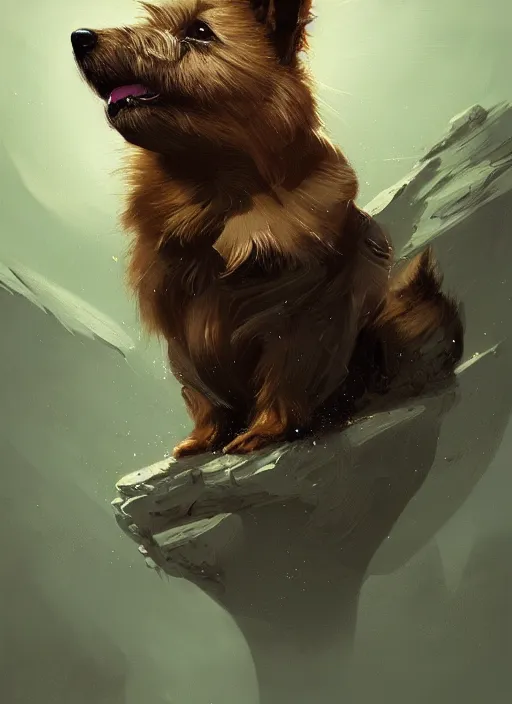 Image similar to norwich terrier as an wizard, backround dark, highly detailed, digital illustration, trending in artstation, modern painting, smooth, sharp focus, intricate, by peter mohrbacher