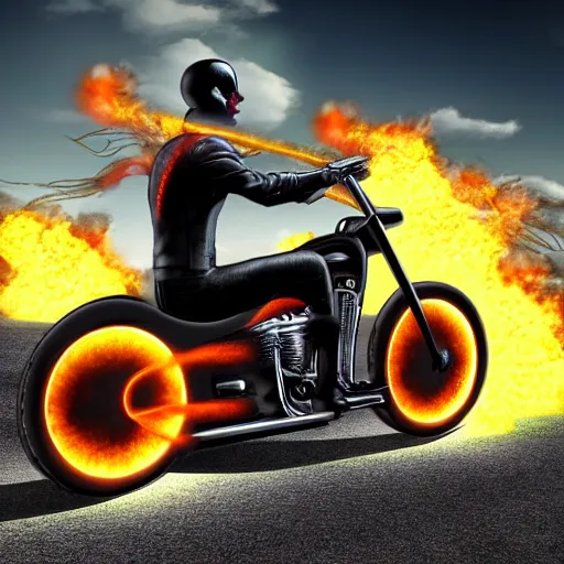 Image similar to ghost rider aiming with shotgun on motocycle, high detail, gorgeous view