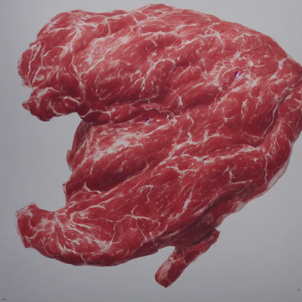 Image similar to a painting made of beef flesh , 4K, photorealistic