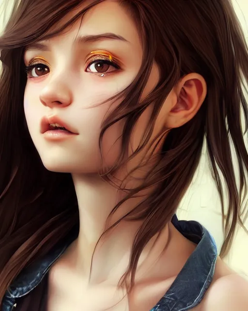 Prompt: 1 5 - year old girl with lush brown hair, large front teeth, and bright piercing brown eyes, hyper realistic face, beautiful eyes, character art, art by artgerm lau and wlop and and ilya kuvshinov and john singer sargent, hyperdetailed, symmetrical, cryengine, trending on artstation, digital art