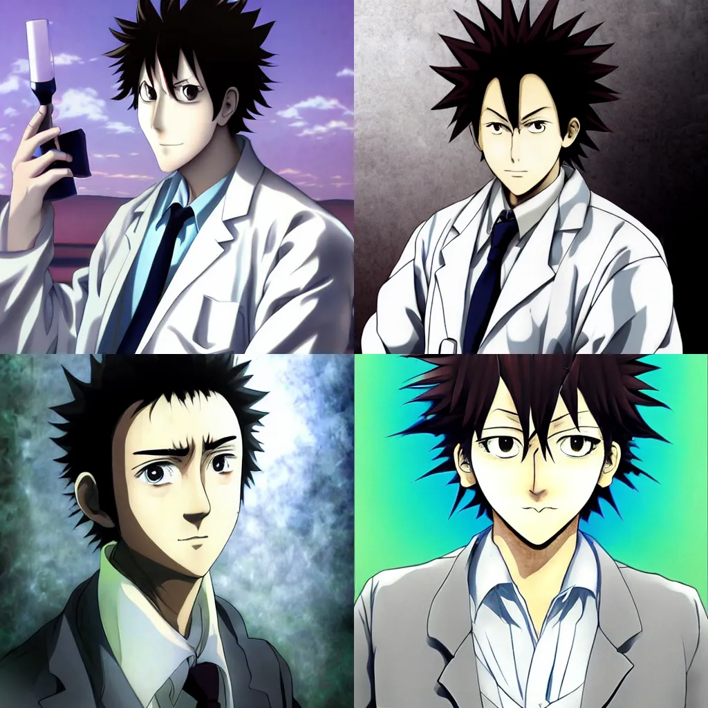 Prompt: Okabe rintarou, mad scientist from Steing;gate, anime portrait