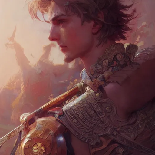 Image similar to Alexander the great, D&D, fantasy, intricate, cinematic lighting, highly detailed, digital painting, artstation, concept art, smooth, sharp focus, illustration, art by Akihiko Yoshida, Greg Rutkowski and Alphonse Mucha