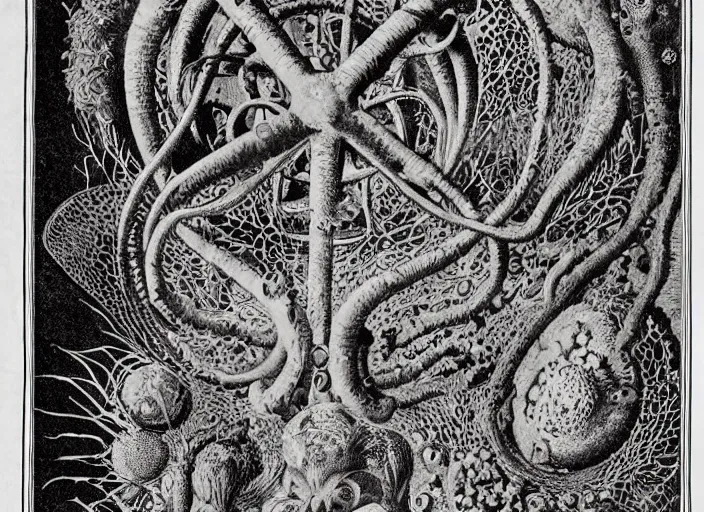 Prompt: the alembic of literary dreams, by ernst haeckel,