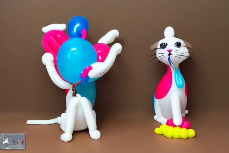 Prompt: a mix between balloon animal dog and ceramic cat