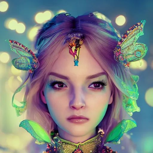 Image similar to portrait of fairy princess, beautiful, attractive, glowing, ornate and intricate, jaw dropping, dynamic lighting, colorful, fairy tale, intricate and detailed, 4 k octane render