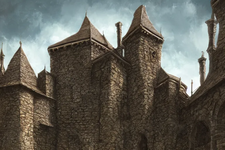 Image similar to A medieval keep, texture, intricate, details, highly detailed, masterpiece, architecture, building, trending on artstation, focus, sharp focus, concept art, digital painting, fantasy, D&D, tabletop, rpg, roleplay, sunny, day, midday, photograph, photo, still, movie still, screenshot