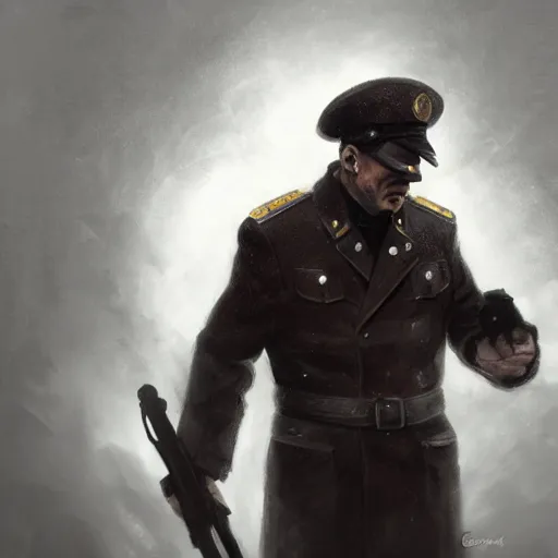 Prompt: gloomy scary soviet policeman, fog, darkness, evil, magic the gathering artwork, D&D, fantasy, cinematic lighting, centered, symmetrical, highly detailed, digital painting, artstation, concept art, smooth, sharp focus, illustration, volumetric lighting, epic Composition, 8k, art by Akihiko Yoshida and Greg Rutkowski and Craig Mullins, oil painting, cgsociety