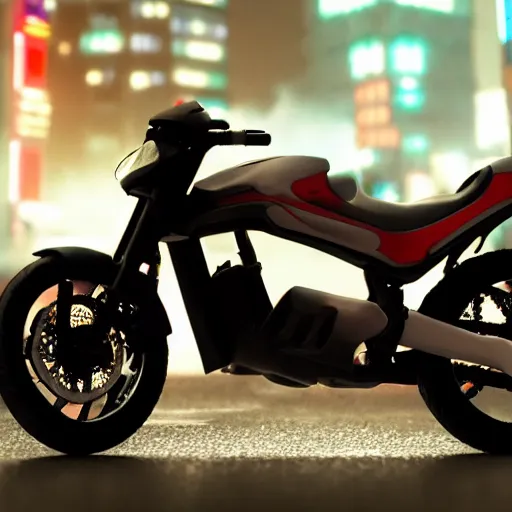 Prompt: uncropped photo of Akira bike :: ultra realistic render of Akira motorbike in the streets of Tokyo at night, octane render, cyberpunk, 8K, depth of field, bokeh, Akira moto, Akira , ultra detailed, photorealistic